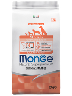 Корм сухой Monge Dog Monoprotein Puppy&Junior для щенков всех пород лосось с рисом 2,5 кг