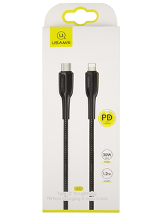 Дата-Кабель USAMS-SJ401 Power Delivery, Type-C - Lightning Zync Alloy (1.2 м), черный (SJ401USB01)