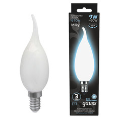 Лампы филаментные лампа филаментная GAUSS 9Вт Е14 LED 610Лм 4100К milky свеча на ветру