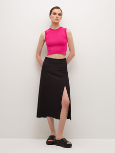 Юбка миди с разрезом (черный, M) Sela