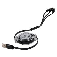 Дата-кабель mObility 3в1 рулетка, USB – microUSB + Lightning + Type-C, 2A, черный УТ000024625