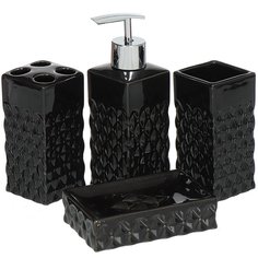 Набор для ванной 4 предмета, Ардженто, черный, стакан, подставка для зубных щеток, дозатор для мыла, мыльница, Y3-878