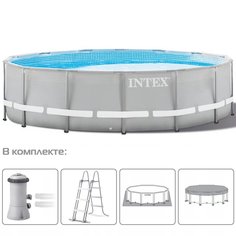 Бассейн каркасный Intex, 427х107 см, Prism Frame, 26742NP, фильтр-насос, лестница, подстилка, тент, 12706 л