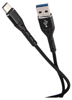 Дата-кабель mObility USB – Type-C, 3А, тканевая оплетка, черный УТ000024536