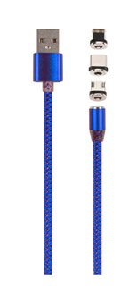 Дата-кабель MB mobility USB -Type-C/8 - pin/micro USB (3 в 1) нейлоновая оплетка, синий УТ000029373