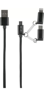 Дата-кабель Red Line LX09 3 in 1, USB - microUSB+8pin(Lightning)+Type-C, 2A, нейлон. оплетка черный УТ000014182