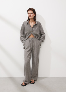 Брюки широкие изо льна NICEONE [Графит, XS]