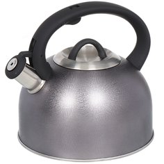 Чайник нержавеющая сталь, 3 л, со свистком, ручка с силиконовым покрытием, Daniks, индукция, черная кожа, MSY-075B