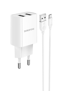 Зарядное устройство Borofone BA53A Powerway 2xUSB + кабель MicroUSB White 6931474739186