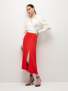 Юбка миди с разрезом (красный, S) Sela