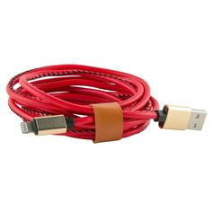Дата-кабель Red Line USB – 8 – pin для Apple (2 метра) оплетка "экокожа", красный УТ000014165