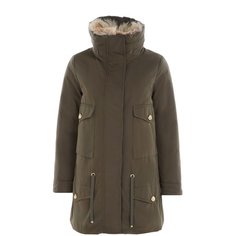 Пуховик прямого кроя с накладными карманами и меховой отделкой Moncler