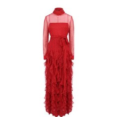Шелковое платье-макси с поясом и воротником аскот Valentino