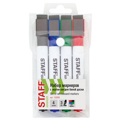 Перманентные маркеры набор маркеров для белой доски STAFF Manager 4шт 4цв с магнитом