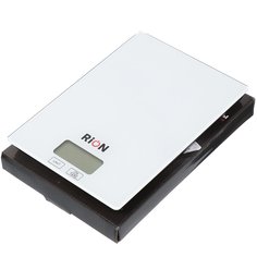 Весы кухонные электронные, стекло, Rion, PT-210, платформа, точность 1 г, до 5 кг, LCD-дисплей, белые, PT-210