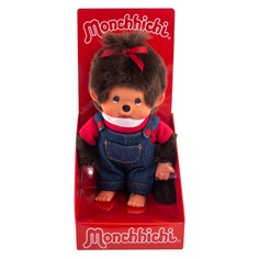 Мончичи 20 см девочка в комбинезоне и красной футболке Monchhichi