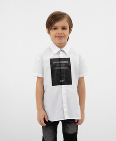 Рубашка с коротким рукавом с крупным принтом белая Gulliver