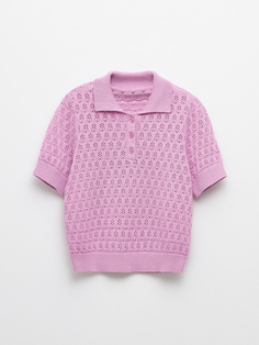 Вязаное поло для девочек (розовый, 128) Sela