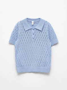 Вязаное поло для девочек (голубой, 128) Sela