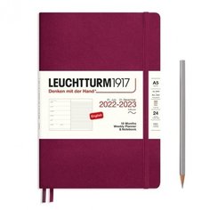 Еженедельник-блокнот Leuchtturm Medium на 2023 с буклетом, 158 листов, А5, красный портвейн