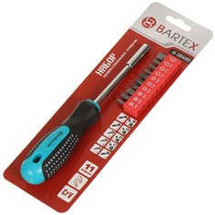 Отвертка с битами, 11 предметов, Bartex, трехкомпонентная ручка, блистер, Anti slip, AI-3004004