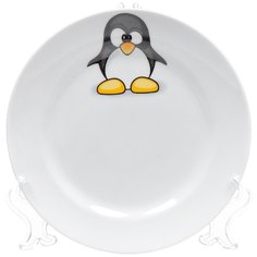 Тарелка детская керамика, Идиллия Пингвинчики, 17.5 см, Добрушский фарфоровый завод, белая, 7С1733Ф34