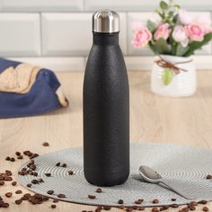 Термобутылка для напитков, нержавеющая сталь, 0.5 л, узкая горловина, Daniks, Черный глитер, колба нержавеющая сталь, SL-50ZL7