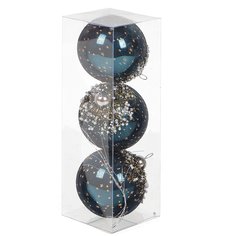 Елочный шар 3 шт, темно-синий, 8 см, пластик, SYKCQA-012113