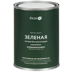 Грунт-эмаль Elcon, 3в1 матовая, по ржавчине, зеленая, 0.8 кг