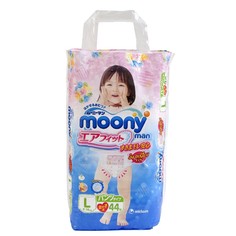 Подгузники Moony Unicharm L 9-14кг 44шт для девочек 4903111183500