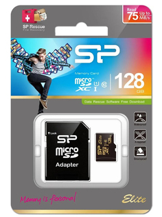 Карта памяти 128Gb - Silicon Power - Micro Secure Digital XC Class 10 UHS-1 Elite Golden SP128GBSTXBU1V1GSP с переходником под SD