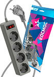 Сетевой фильтр Космос 1,5 м, 4 розеток, пвс 3х0,75мм2, серый