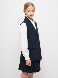 Школьный двубортный жилет для девочек (синий, 164) Sela