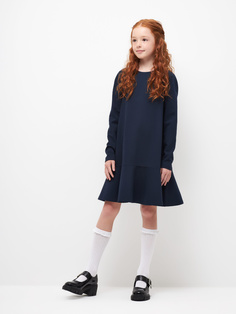 Трикотажное школьное платье для девочек (синий, 140) Sela