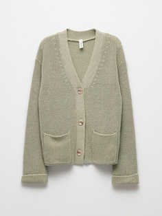 Вязаный кардиган для девочек (зеленый, 134) Sela