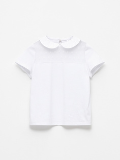 Нарядная трикотажная блузка для девочек (белый, 152) Sela