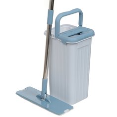 Набор для уборки ведро с отжимом, плоская швабра, серо-голубой, Bossclean, LDR1701