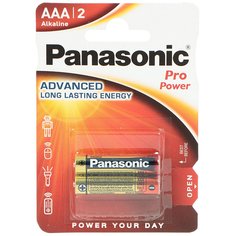 Батарейка Panasonic, ААА (LR03, R3), Pro Power, алкалиновая, 1.5 В, блистер, 2 шт, 7452