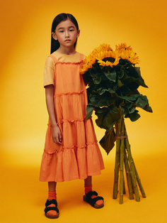 Ярусный сарафан для девочек (оранжевый, 128) Sela
