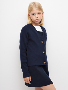 Школьный кардиган в рубчик для девочек (синий, 164) Sela
