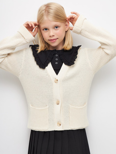 Вязаный кардиган для девочек (белый, 146) Sela