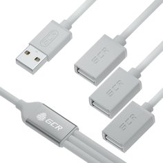 Хаб USB GCR Hub 2.0 на 3 порта, 0.35m, гибкий белый GCR-53354 Green Connect