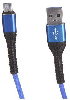 Дата-кабель mObility USB – microUSB, 3А, тканевая оплетка, синий УТ000024534