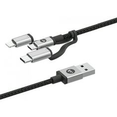 Кабель 3в1 Mophie USB-A to Lightning/Micro USB/USB-C 1м черный