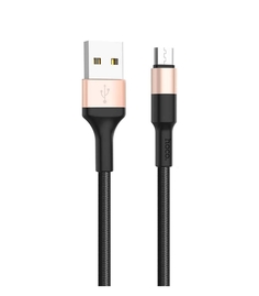 Дата-кабель Hoco RA3, USB - Micro-USB, 2.4A, нейлон, быстрая зарядка, черный-золотой
