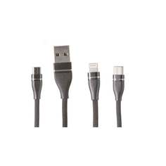 Дата-кабель Red Line 3в1, USB - microUSB+Lightning+Type-C, 2A, нейлон. оплетка, черный УТ000020993