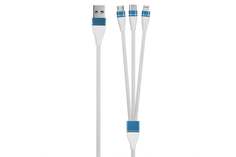 Дата-кабель Red Line 3в1, USB - microUSB+Lightning+Type-C, 2A, нейлон. оплетка, белый УТ000020994