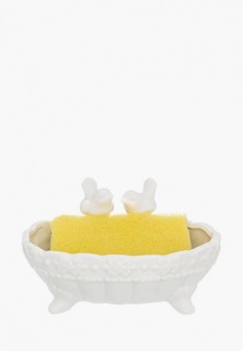 Подставка для кухонных инструментов Elan Gallery 160 мл 13,5х8,5х7,5 см Птички в ракушке белая с губкой