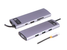 Хаб USB Baseus Metal Gleam Series 8-in-1 Multifunctional Type-C HUB Docking Station Gray WKWG050013