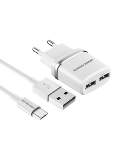 Зарядное устройство More Choice NC22m 2xUSB 2.4A + кабель MicroUSB White 4627151190143